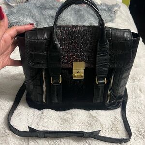 3.1 Phillip Lim Black Crocodile-Embossed Crossbody Bag